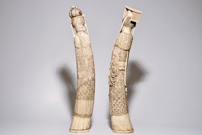 A pair of very large Chinese ivory figures of an emperor and his wife, 19th C.